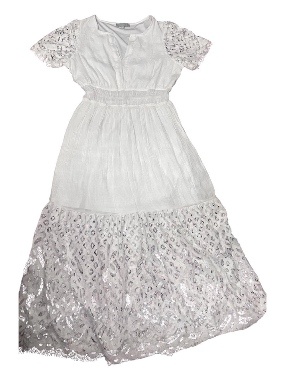 J Cee Woman”s White Lace-Trim Dress Size L Elegant Summer Bohemian Romantic - Picture 3 of 11